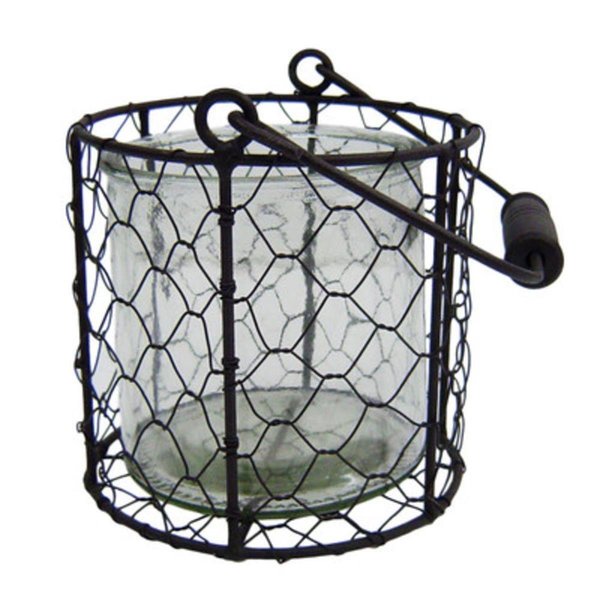 Cheungs Rattan Round Glass Jar in Wire Basket, White - Small 15S001WS